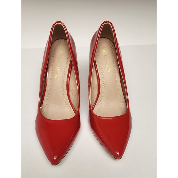 Chase & Chloe LALA-4 Faux Patent Leather Red Pump Heel Shoes Size 7M - Picture 4 of 13